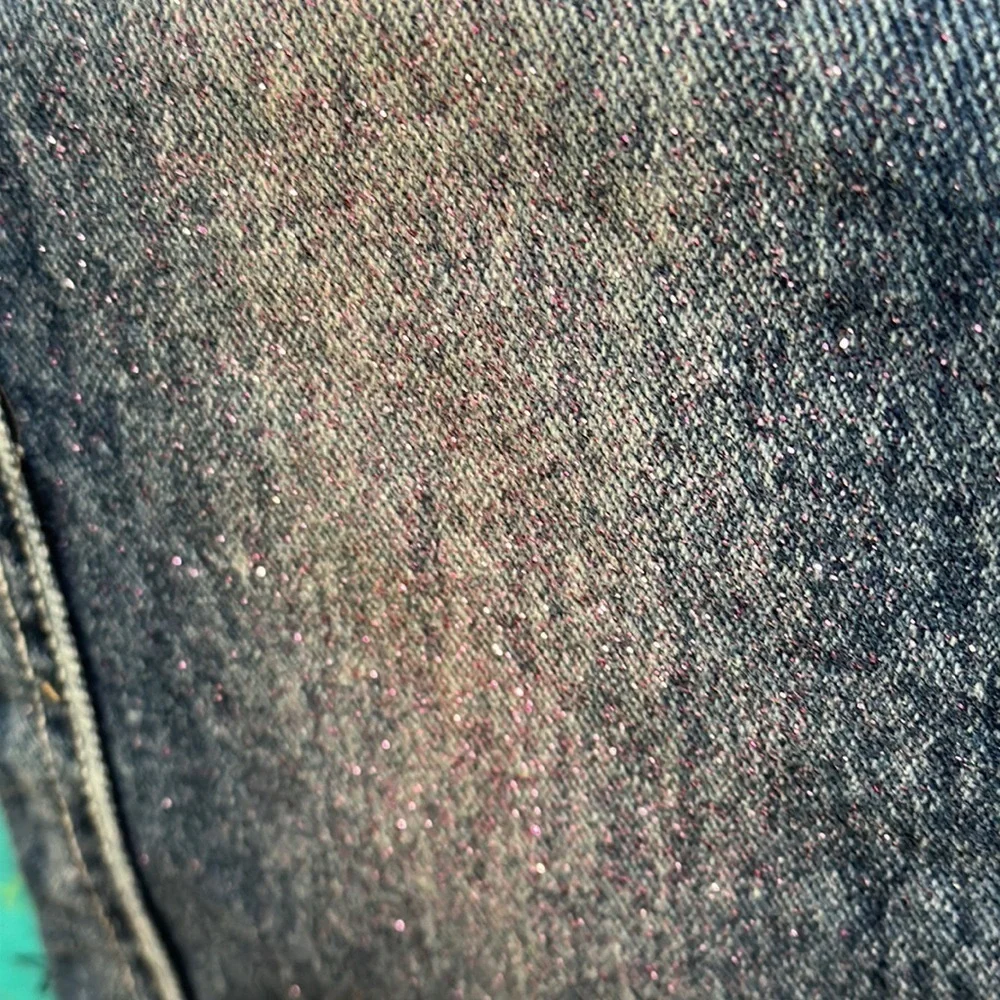 Disney Kids Jeans with pink hearts & rhinestones, with glitter fabric, 6 6X